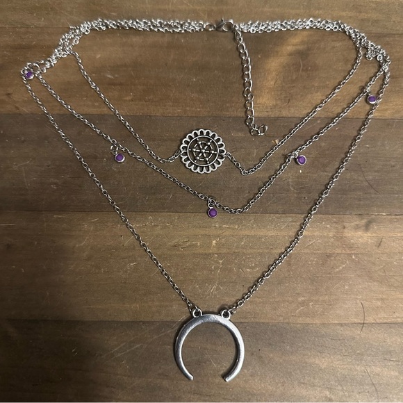 Layered multi strand sun and crescent moon necklace - Picture 2 of 3